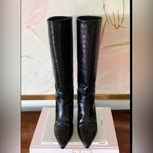 NWT Emerson Fry Lou Walking Boot Black Croc Tall Boot Pull On 38,39, avail.